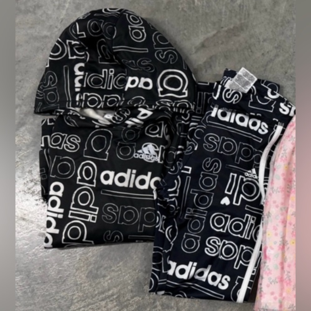 {Adidas} Black and White Logo Hoodie and Pants Set